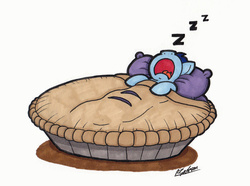 Size: 2002x1492 | Tagged: safe, artist:bobthedalek, soarin', pegasus, pony, g4, bed, cute, male, pie, sleeping, snoring, solo, stallion, that pony sure does love pies, traditional art, zzz