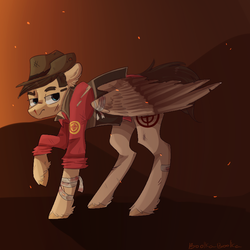 Size: 700x700 | Tagged: safe, artist:boolka-boolka, pony, bandage, ponified, red team, scratches, sniper, sniper (tf2), solo, team fortress 2