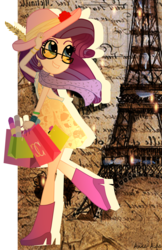 Size: 3379x5214 | Tagged: safe, artist:asika-aida, rarity, equestria girls, g4, bag, eiffel tower, female, glasses, hat, solo