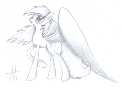 Size: 2849x2000 | Tagged: safe, artist:ardas91, derpy hooves, pegasus, pony, g4, female, high res, large wings, long legs, mare, monochrome, sketch, slender, solo, thin, wings