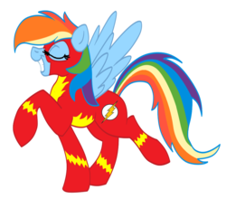 Size: 910x802 | Tagged: safe, artist:cluttercluster, rainbow dash, g4, clothes, costume, eyes closed, female, solo, the flash