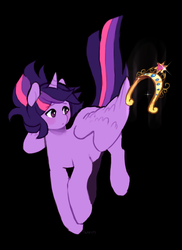 Size: 966x1328 | Tagged: safe, artist:twirity, twilight sparkle, alicorn, pony, g4, big crown thingy, element of magic, falling, female, mare, raised hoof, simple background, solo, spread wings, twilight sparkle (alicorn), worried