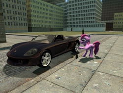 Size: 1024x768 | Tagged: safe, berry punch, berryshine, g4, 3d, car, gmod, porsche, porsche carrera gt, supercar