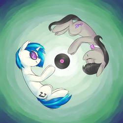 Size: 1900x1900 | Tagged: safe, artist:yeendip, dj pon-3, octavia melody, vinyl scratch, g4, record