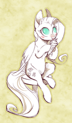 Size: 617x1048 | Tagged: safe, artist:cooper-but-not-alice, fluttershy, g4, blushing, female, ice cream, solo, stool