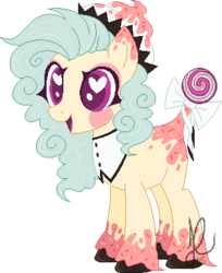 Size: 315x386 | Tagged: safe, artist:sakuravera, oc, oc only, food pony, original species, augmented tail, heart eyes, pixel art, solo, wingding eyes