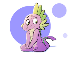 Size: 1280x960 | Tagged: safe, artist:imsokyo, spike, dragon, g4, abstract background, baby, baby dragon, commission, cute, male, nervous, sitting, solo, spikabetes