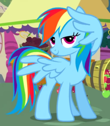 Size: 416x474 | Tagged: safe, screencap, rainbow dash, pony, g4, just for sidekicks, my little pony: friendship is magic, female, lidded eyes, looking at you, solo, sultry pose, wing gesture