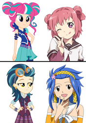 Size: 700x1000 | Tagged: safe, artist:mixiepie, artist:xebck, indigo zap, sour sweet, equestria girls, g4, my little pony equestria girls: friendship games, akari akaza, anime, comparison, fairy tail, hairstyle, levy mcgarden, yuru yuri