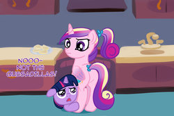 Size: 1500x1000 | Tagged: safe, artist:kuromi, princess cadance, twilight sparkle, g4, party pooped, cute, filly, filly twilight sparkle, quesadilla, teen princess cadance, they're just so cheesy, twiabetes, younger