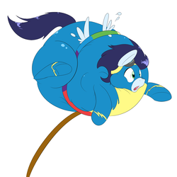 Size: 1955x1954 | Tagged: safe, artist:anonopony, soarin', g4, air inflation, clothes, floating, inflation, male, rope, simple background, solo, spherical inflation, uniform, white background, wonderbolts uniform