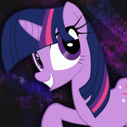 Size: 3000x3000 | Tagged: safe, artist:verappp, twilight sparkle, g4, abstract background, female, grin, looking away, portrait, raised hoof, smiling, solo, vector