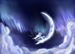 Size: 1400x1000 | Tagged: safe, artist:qweeli, princess luna, g4, crescent moon, dreamworks, female, fishing, moon, parody, solo, tangible heavenly object