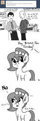 Size: 726x2179 | Tagged: safe, artist:tjpones, oc, oc only, oc:brownie bun, oc:richard, human, horse wife, ..., ask, grocers' apostrophe, monochrome, onomatopoeia, oven, reference, salesman, taco tuesday, tumblr