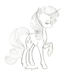 Size: 1445x1672 | Tagged: safe, artist:bloomywind, rarity, g4, female, monochrome, solo, traditional art