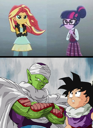 Size: 468x648 | Tagged: safe, sci-twi, sunset shimmer, twilight sparkle, namekian, equestria girls, g4, my little pony equestria girls: friendship games, comparison, dragon ball, dragon ball z, piccolo (dragon ball), son gohan