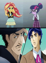 Size: 468x648 | Tagged: safe, edit, screencap, sci-twi, sunset shimmer, twilight sparkle, equestria girls, g4, my little pony equestria girls: friendship games, comparison, jojo's bizarre adventure, jonathan joestar, phantom blood, william zeppeli