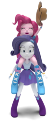 Size: 1100x2500 | Tagged: safe, artist:creatorofpony, artist:masiong, pinkie pie, rarity, equestria girls, g4, 3d, boots, clothes, cowboy hat, hat, humans riding humans, piggyback ride, pinkie pie riding rarity, riding, shoes, skirt, stetson