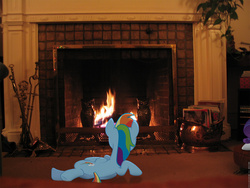 Size: 1440x1080 | Tagged: safe, artist:photomix3r, rainbow dash, rarity, g4, fireplace, irl, lying down, magazine, on side, photo, ponies in real life, vector