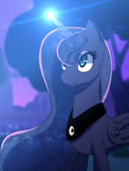 Size: 1300x1733 | Tagged: safe, artist:cakewasgood, princess luna, alicorn, pony, g4, female, glowing horn, horn, magic, smiling, solo