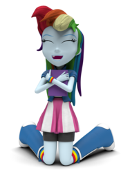 Size: 1500x2000 | Tagged: safe, artist:creatorofpony, artist:masiong, rainbow dash, human, equestria girls, g4, 3d, adorkable, blender, book, boots, clothes, compression shorts, cute, dork, eyes closed, female, happy, hug, open mouth, rainbow socks, skirt, smiling, socks, solo, striped socks