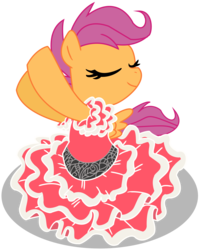 Size: 3264x4072 | Tagged: safe, artist:bigdream64, artist:madmax, scootaloo, pony, g4, clothes, cute, dancing, dress, eyes closed, female, filly, flamenco, foal, simple background, solo, transparent background