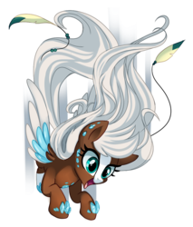 Size: 874x1026 | Tagged: safe, artist:pepooni, oc, oc only, oc:desert flurry, feather, gem, long mane, solo