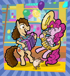 Size: 1000x1083 | Tagged: dead source, safe, artist:shuffle001, pinkie pie, earth pony, hamster, pony, g4, accordion, balloon, harvey the wonder hamster, hilarious in hindsight, musical instrument, ponified, tuba, weird al yankovic