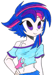 Size: 1251x1798 | Tagged: safe, artist:outlaw-marston, twilight sparkle, human, castle sweet castle, g4, alternate hairstyle, female, humanized, punklight sparkle, simple background, solo, transparent background