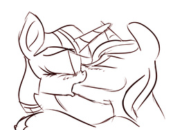 Size: 1280x963 | Tagged: safe, artist:emberkaese, shining armor, twilight sparkle, pony, unicorn, g4, blushing, duo, female, grayscale, incest, kiss on the lips, kissing, making out, male, mare, monochrome, ship:shiningsparkle, shipping, stallion, straight