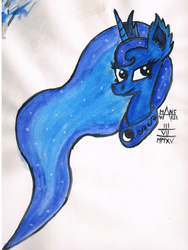 Size: 1280x1698 | Tagged: safe, artist:mane-shaker, princess luna, g4, bust, colored, ear fluff, female, solo, traditional art, watercolor painting