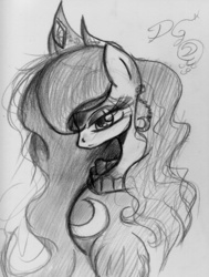 Size: 2445x3228 | Tagged: safe, artist:thelunarmoon, princess luna, alicorn, pony, g4, female, high res, mare, monochrome, peytral, solo, traditional art