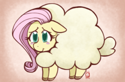 Size: 1024x668 | Tagged: safe, artist:leafbunny, fluttershy, g4, blushing, colored pupils, cute, female, floppy ears, fluttersheep, shyabetes, solo