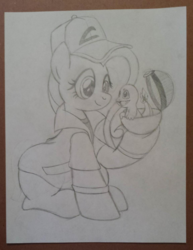 Size: 1152x1492 | Tagged: safe, artist:drawponies, fluttershy, charizard, charmander, g4, ash ketchum, clothes, cosplay, crossover, monochrome, poké ball, pokémon, pokémon trainer, sketch, traditional art