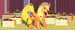 Size: 2500x1000 | Tagged: safe, artist:big-mac-a-brony, applejack, g4, apple, female, mouth hold, solo, tongue out