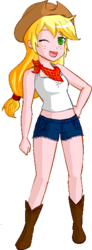 Size: 212x578 | Tagged: artist needed, safe, applejack, human, g4, clothes, female, hot pants, humanized, midriff, simple background, solo, tank top, transparent background