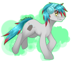 Size: 500x401 | Tagged: safe, artist:tomocreations, oc, oc only, oc:the living tombstone, earth pony, pony, fanart, flowerbuttpony, headphones, solo, thelivingtombstone