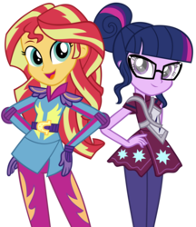 Size: 4323x5000 | Tagged: safe, artist:pinkiespartygirl, sci-twi, sunset shimmer, twilight sparkle, equestria girls, g4, my little pony equestria girls: friendship games, absurd resolution, female, lesbian, looking at you, ship:sci-twishimmer, ship:sunsetsparkle, shipping, simple background, transparent background, vector