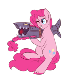 Size: 496x613 | Tagged: safe, artist:lulubell, pinkie pie, g4, crossover, female, gun, jinx (league of legends), league of legends, simple background, solo, transparent background