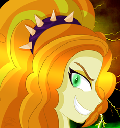 Size: 984x1045 | Tagged: safe, artist:victoriathekitty, adagio dazzle, equestria girls, g4, female, glowing eyes, grin, lightning, looking at you, solo