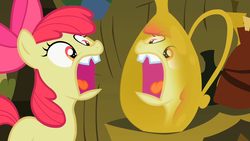 Size: 1280x720 | Tagged: safe, screencap, apple bloom, earth pony, pony, g4, the cutie pox, chipped tooth, teeth