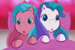 Size: 863x575 | Tagged: safe, screencap, heart bright, star flight, a very pony place, g3, two for the sky, :o, bed, shipping fuel
