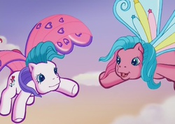 Size: 899x640 | Tagged: safe, screencap, heart bright, star flight, a very pony place, g3, two for the sky, flying