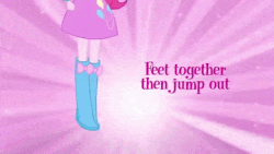 Size: 480x270 | Tagged: safe, pinkie pie, equestria girls, g4, animated, balloon, boots, boots shot, bracelet, clothes, eg stomp, equestria girls prototype, error, female, high heel boots, jewelry, legs, skirt, the eg stomp