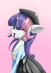 Size: 1200x1703 | Tagged: safe, artist:unousaya, sweetie belle, g4, clothes, female, hat, solo, wink