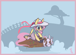 Size: 2100x1500 | Tagged: safe, artist:meekcheep, fluttershy, rabbit, semi-anthro, g4, overalls