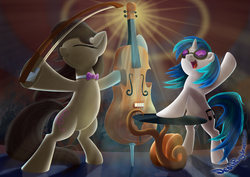 Size: 2000x1414 | Tagged: safe, artist:deathpwny, dj pon-3, octavia melody, vinyl scratch, pony, g4, duo