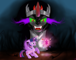 Size: 1024x819 | Tagged: safe, artist:vanezaescobedo, king sombra, twilight sparkle, alicorn, pony, g4, cutie mark, female, mare, twilight sparkle (alicorn)