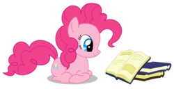 Size: 671x344 | Tagged: safe, pinkie pie, g4, book, cute, diapinkes, female, prone, reading, simple background, smiling, solo, transparent background, vector