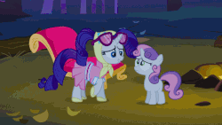Size: 720x405 | Tagged: safe, screencap, rarity, sweetie belle, pony, unicorn, g4, sleepless in ponyville, animated, camping outfit, clothes, comforting, cute, female, sibling love, siblings, sisterly love, sisters